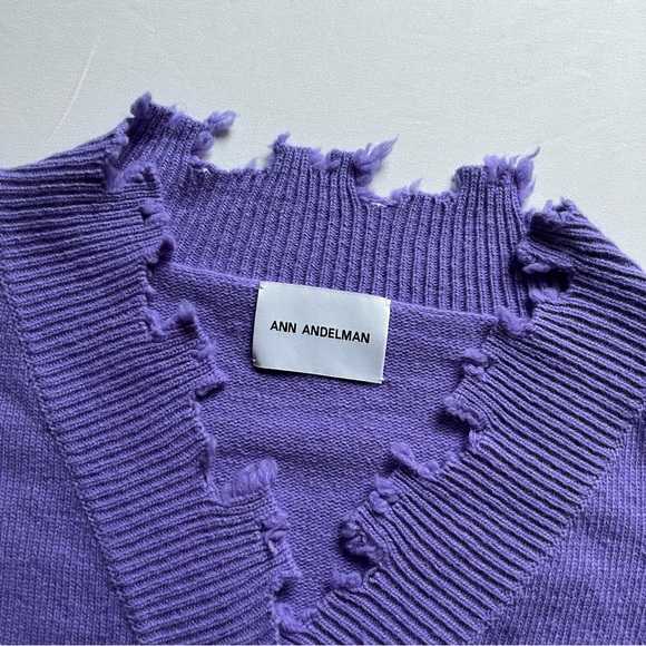 ANN ANDELMAN purple distressed virgin wool cropped button up cardigan - Picture 7 of 8